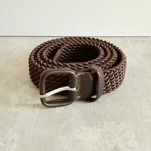 Charveto Paris Men’s Woven Leather Trimmed Cord Belt Dark Brown Size 95/38